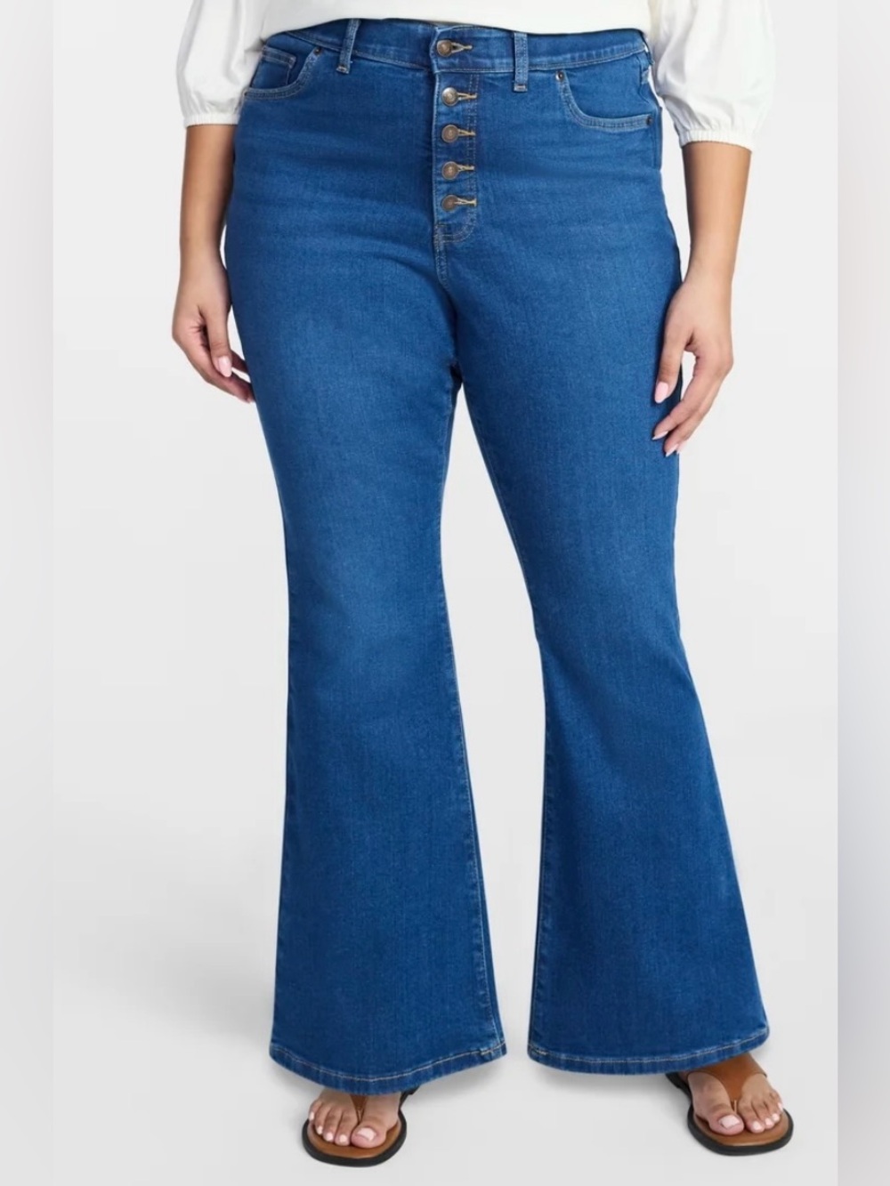 NWT Terra & Sky Button-Fly High-Rise Flare Jeans - Mid Blue